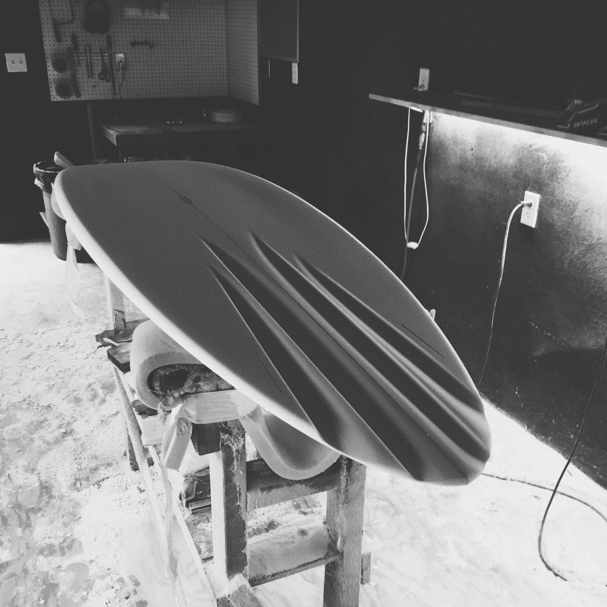 Hand shaped custom surfboard. Channel bottom twin fin from Somma Special Designs.