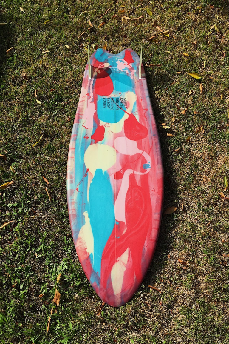 Custom hand shaped sidecut fish surfboard La Chancla by shaper Shea Somma of San Luis Obispo CA